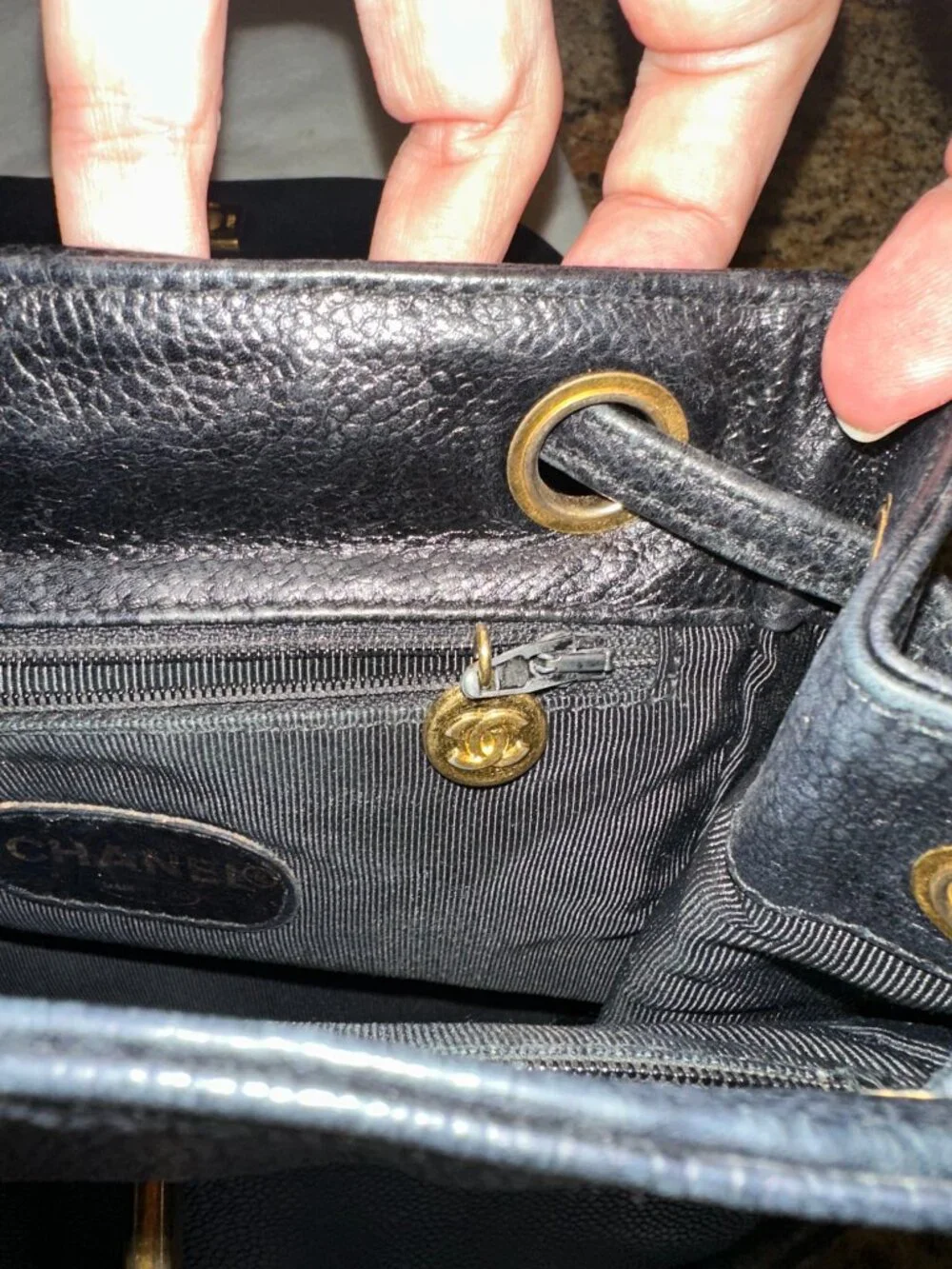 Chanel Vintage Black Caviar CC Backpack